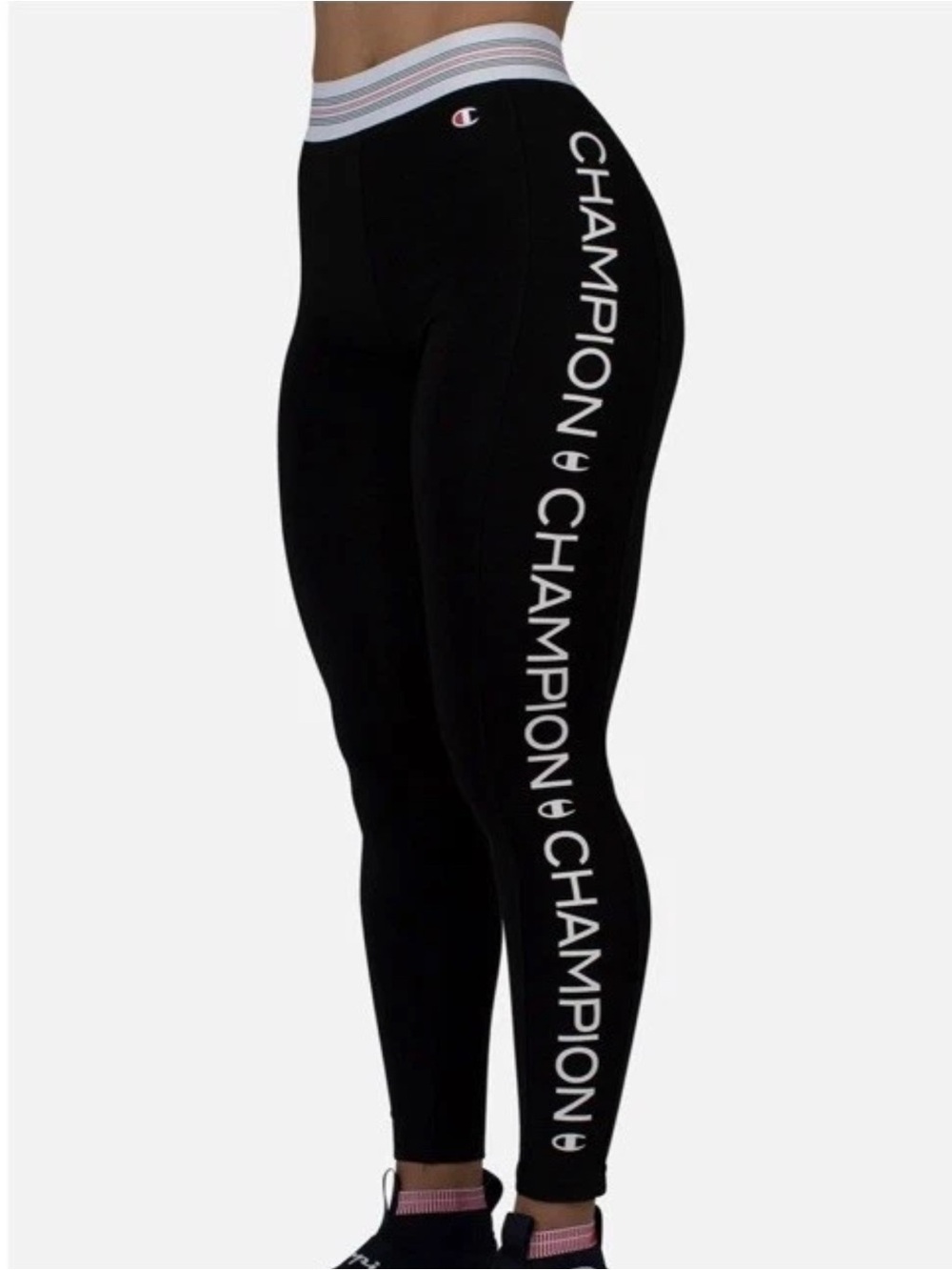 Womens Champion High Waist Vertical Logo Tights Black Size Small New